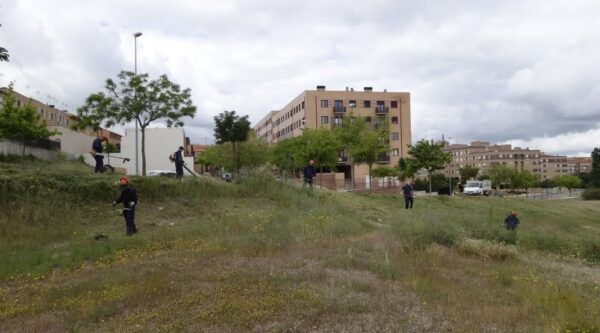 Trabajadores realizando limpieza en solares y zonas verdes en Salamanca