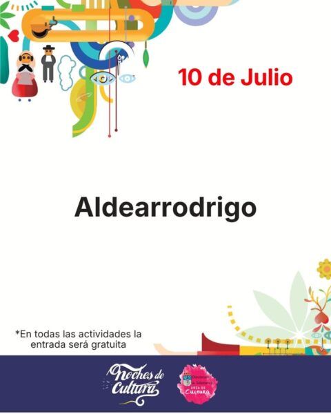 Cartel del evento Noches de Cultura en Aldearrodrigo con fecha y detalles
