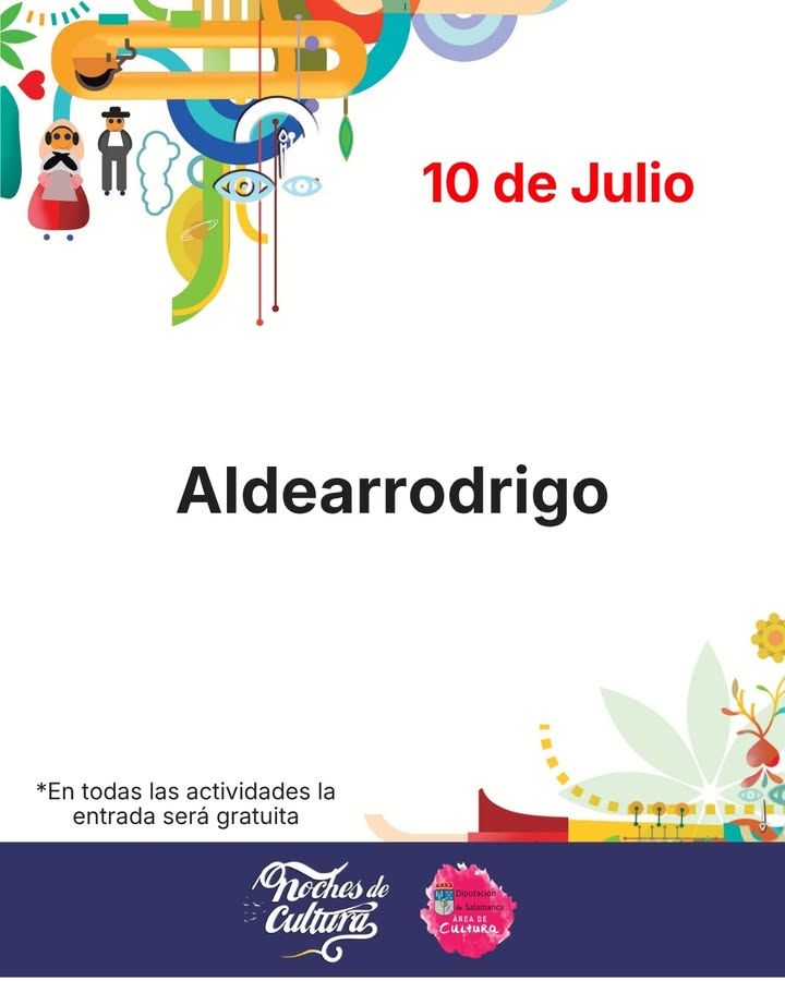 Cartel del evento Noches de Cultura en Aldearrodrigo con fecha y detalles