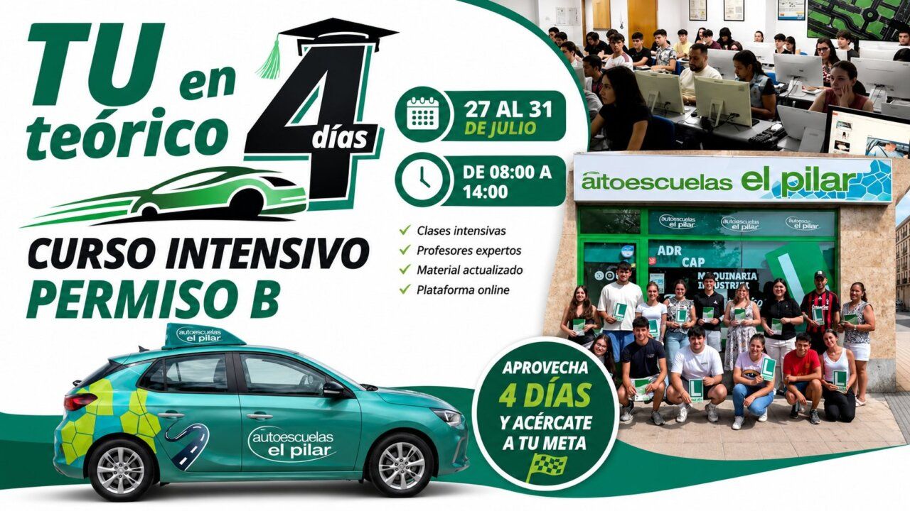 Curso intensivo de autoescuelas El Pilar para obtener el permiso B en cuatro días.