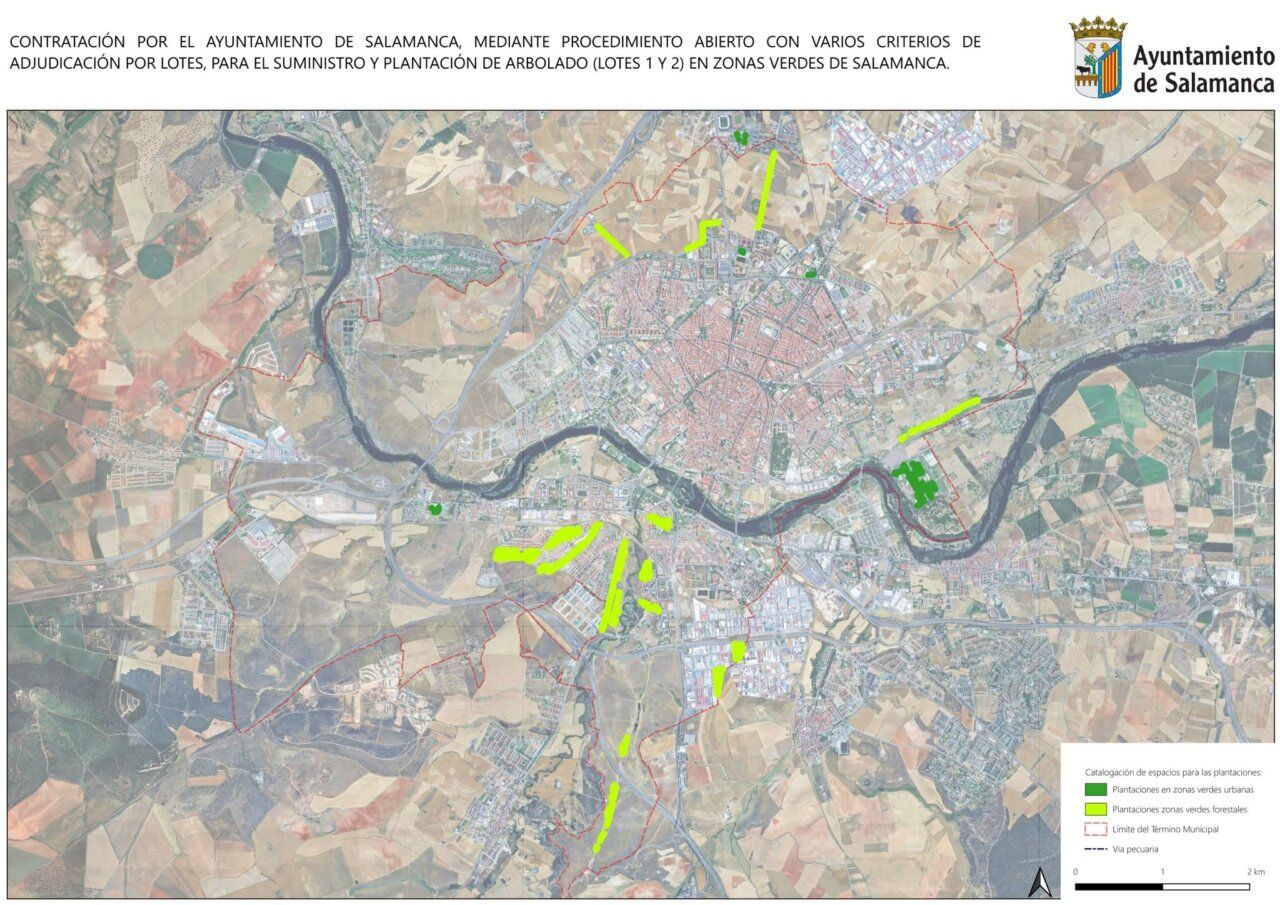 Mapa de zonas para la plantación de árboles en Salamanca