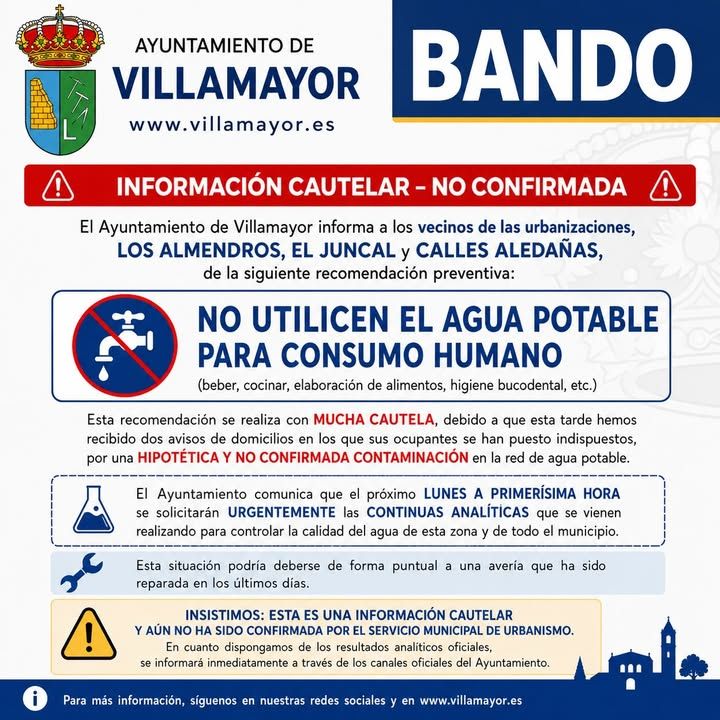 Bando del Ayuntamiento de Villamayor sobre el uso del agua potable