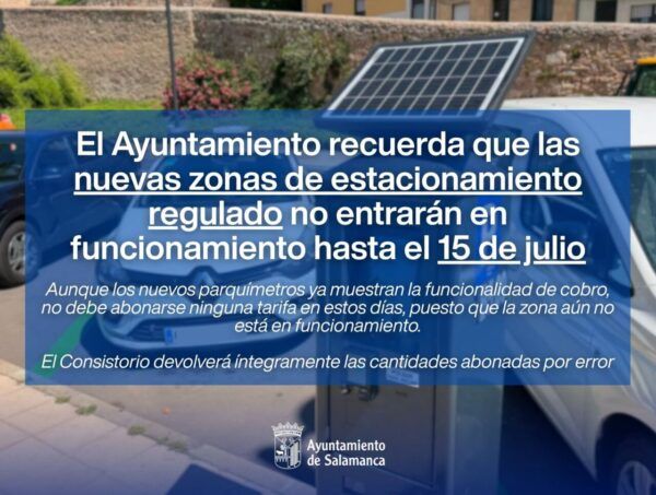 Parquímetro nuevo en Salamanca con aviso de funcionamiento