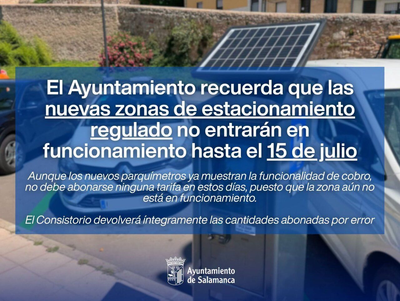Parquímetro nuevo en Salamanca con aviso de funcionamiento
