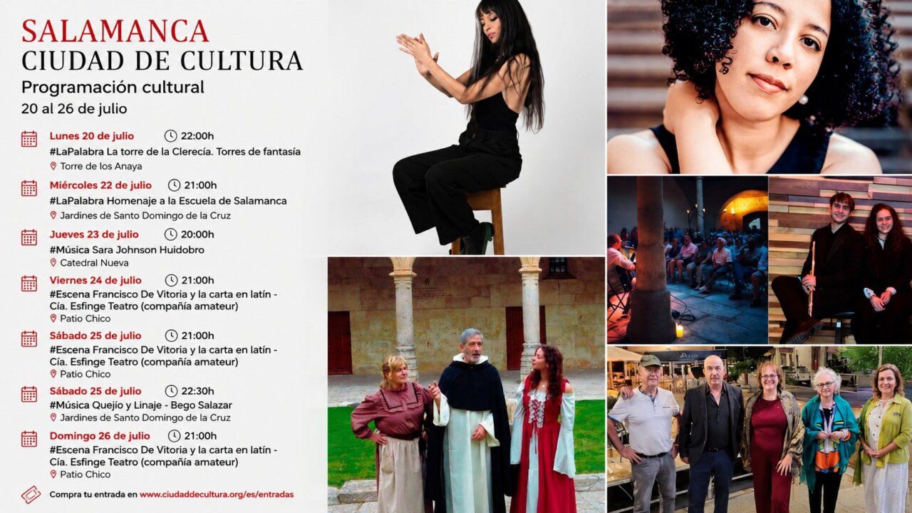 Cartel de la semana cultural en Salamanca con actividades de teatro y música