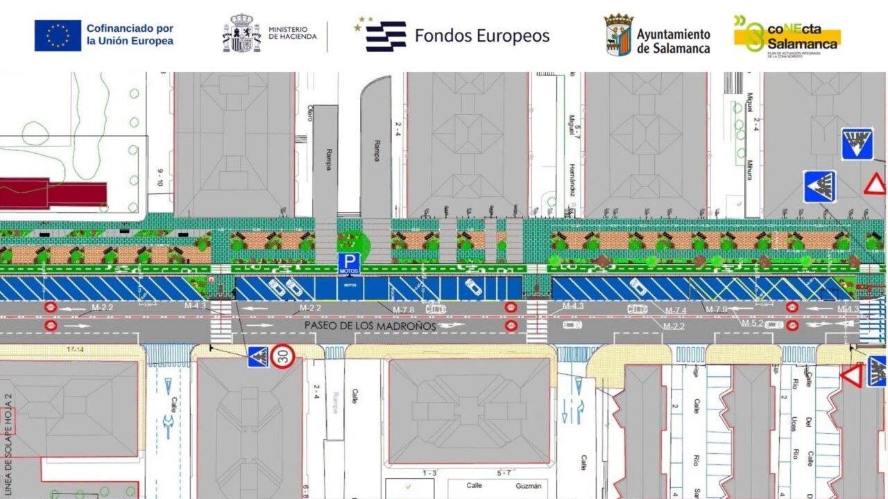Plano de mejoras de accesibilidad en Garrido con áreas verdes y ascensores.