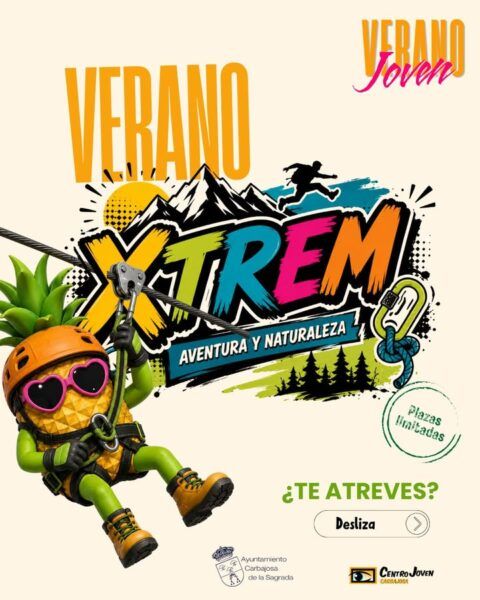 Cartel del programa Verano Joven 2026 con actividades de aventura