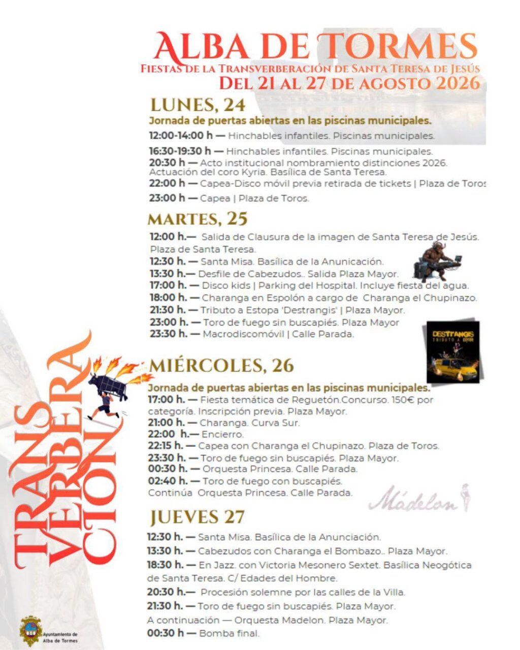 Programa de fiestas de la Transverberación de Santa Teresa en Alba de Tormes