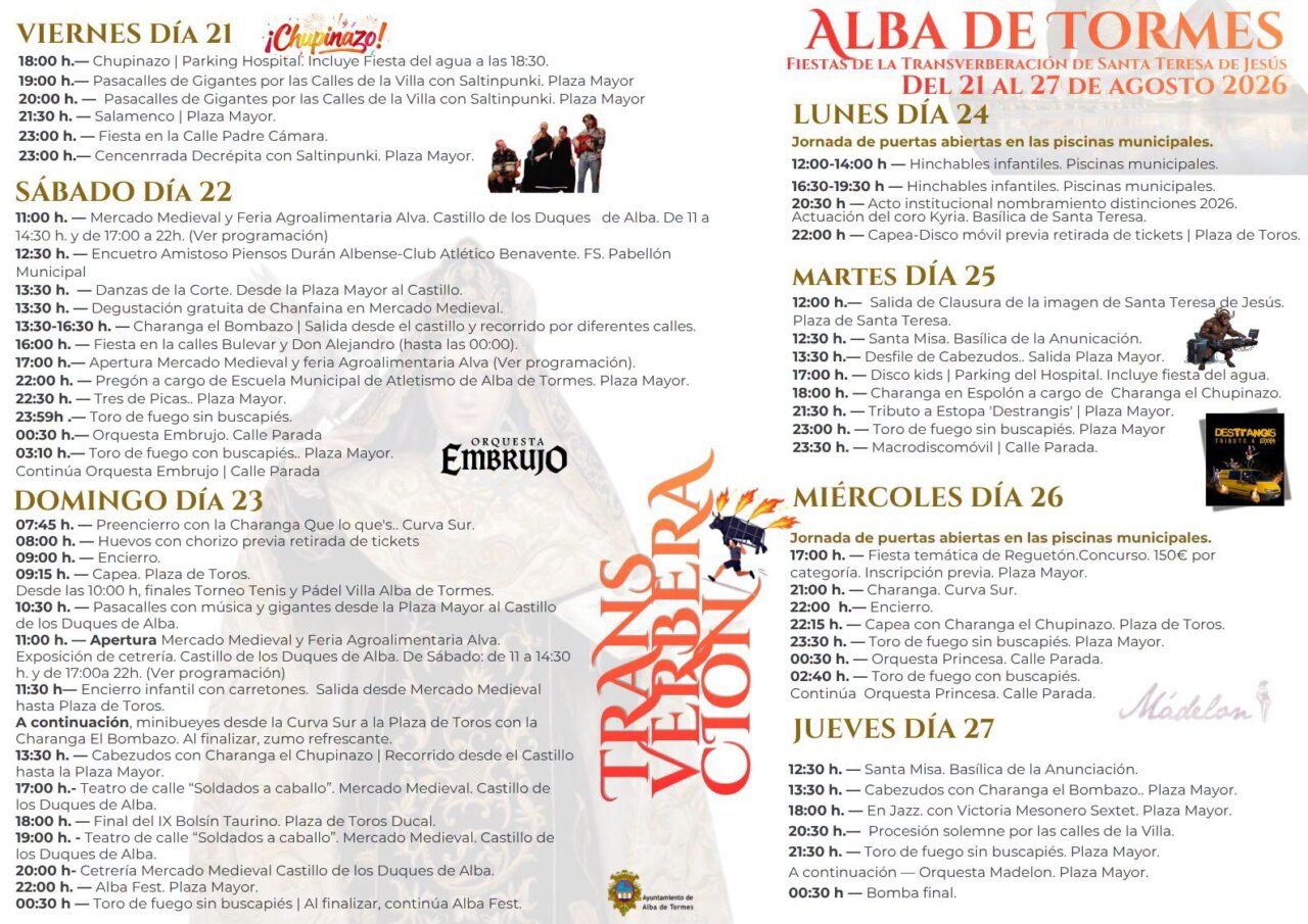 Programa de las Fiestas de la Transverberación en Alba de Tormes
