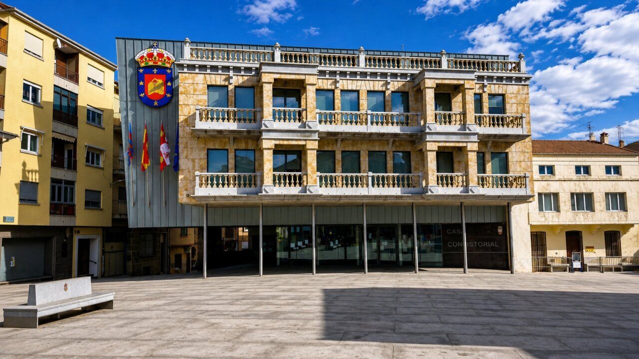 Fachada del Ayuntamiento de Guijuelo en un día soleado