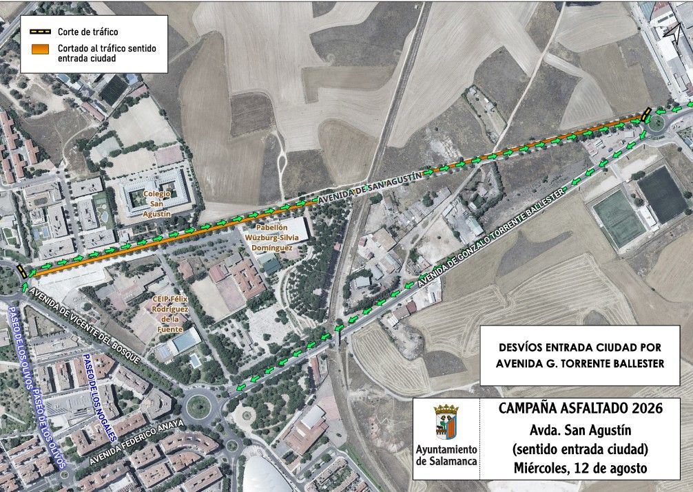 Mapa de corte de tráfico en la avenida San Agustín por obras de asfaltado
