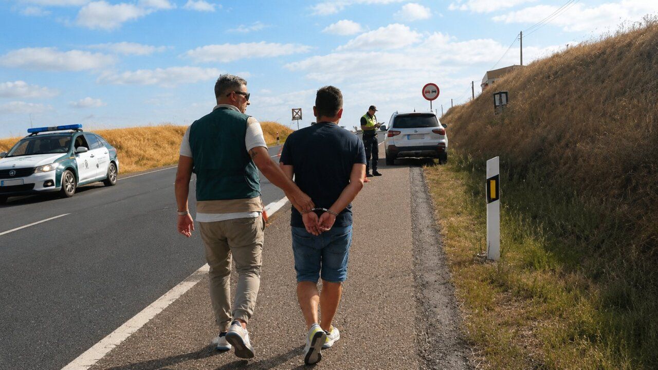 Detenido siendo conducido por la policía tras un accidente de tráfico