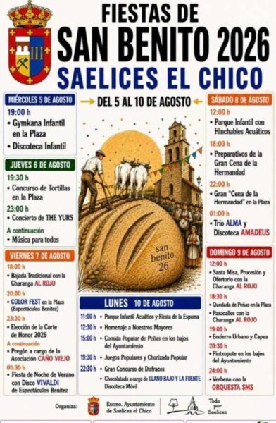 Programa de las fiestas de San Benito en Saelices el Chico con actividades y horarios