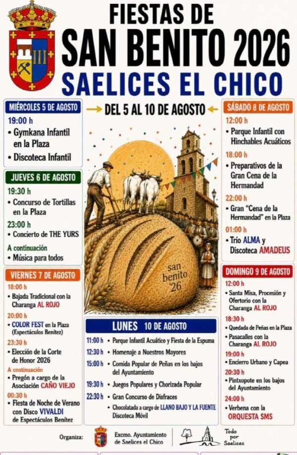 Programa de las fiestas de San Benito en Saelices el Chico con actividades y horarios