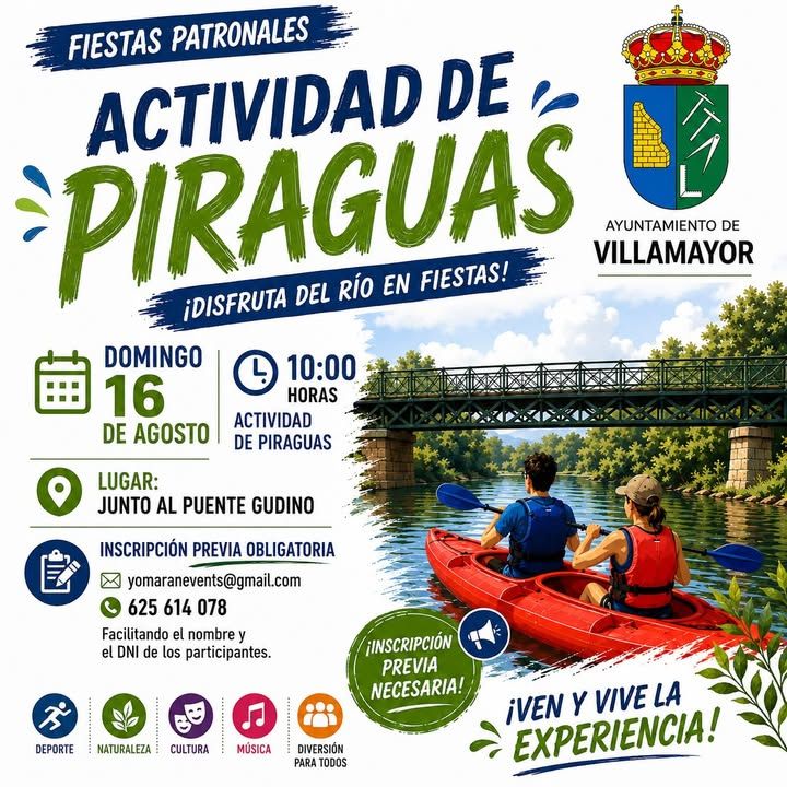 Cartel de actividad de piraguas en Villamayor con detalles del evento