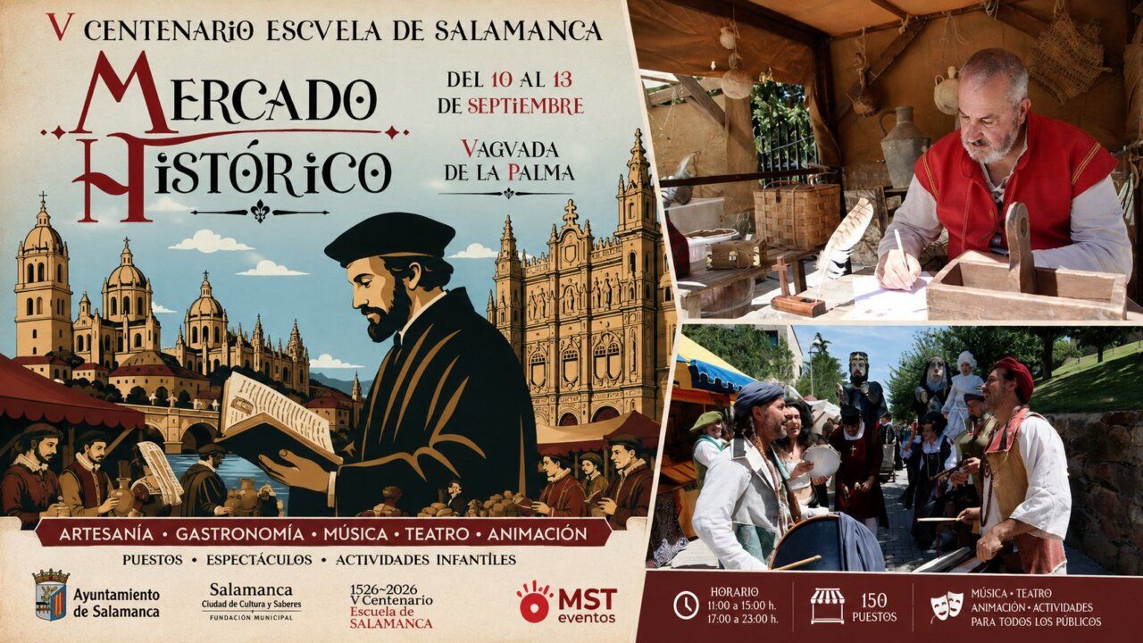 Cartel del Mercado Histórico en Salamanca con actividades del siglo XVI
