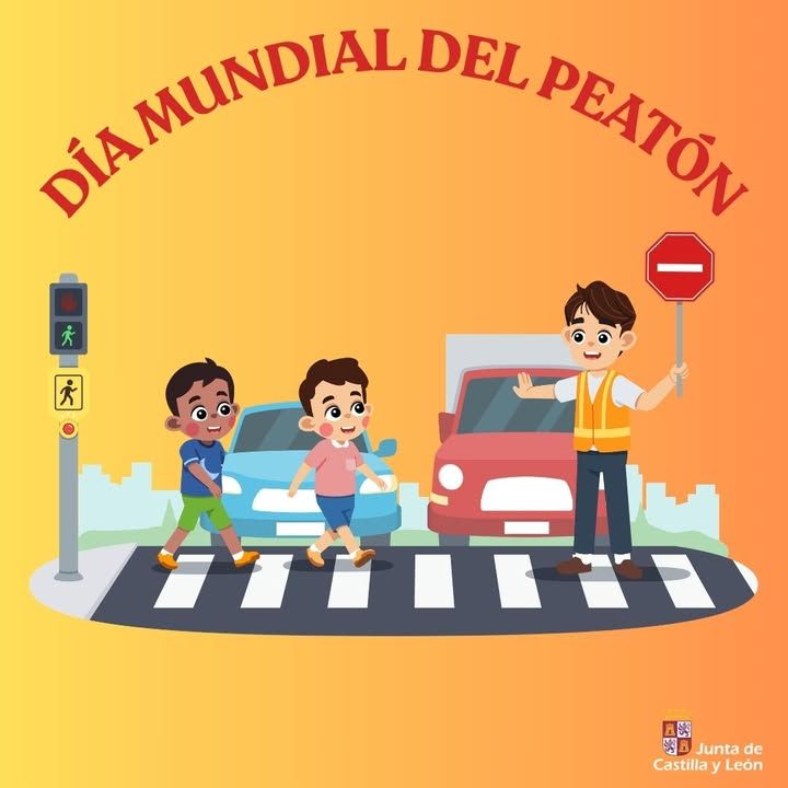 Ilustración del Día Mundial del Peatón con niños cruzando la calle