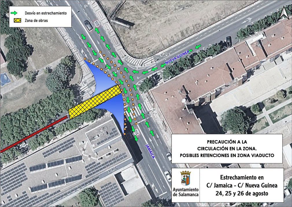 Mapa de desvío y zona de obras en Puente Ladrillo