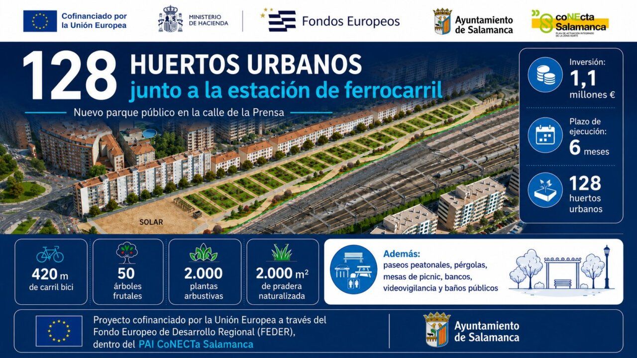 Infografía sobre el nuevo parque público junto a la estación de tren en Salamanca