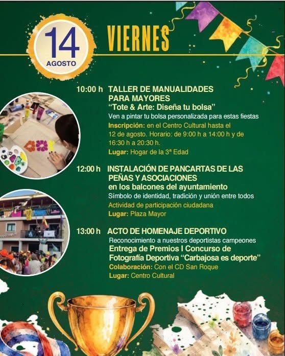 Programa de actividades para las fiestas de San Roque en Carbajosa de la Sagrada