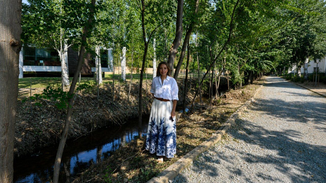 Mujer de pie junto al arroyo Requesenes en Santa Marta de Tormes