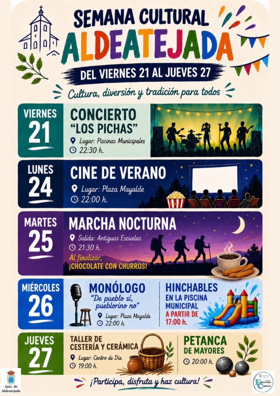 Cartel de la Semana Cultural de Aldeatejada con actividades programadas