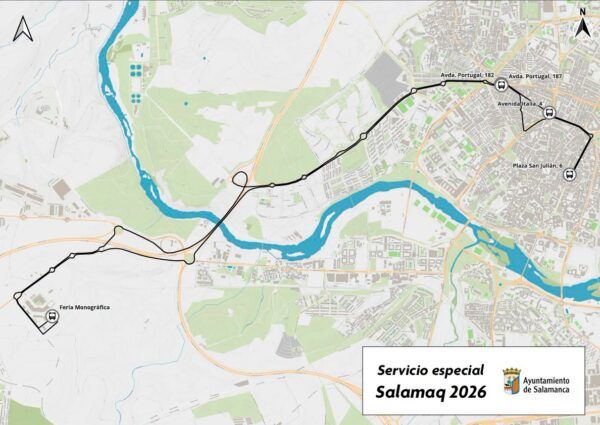 Mapa del servicio especial de autobús para Salamaq 2026 en Salamanca