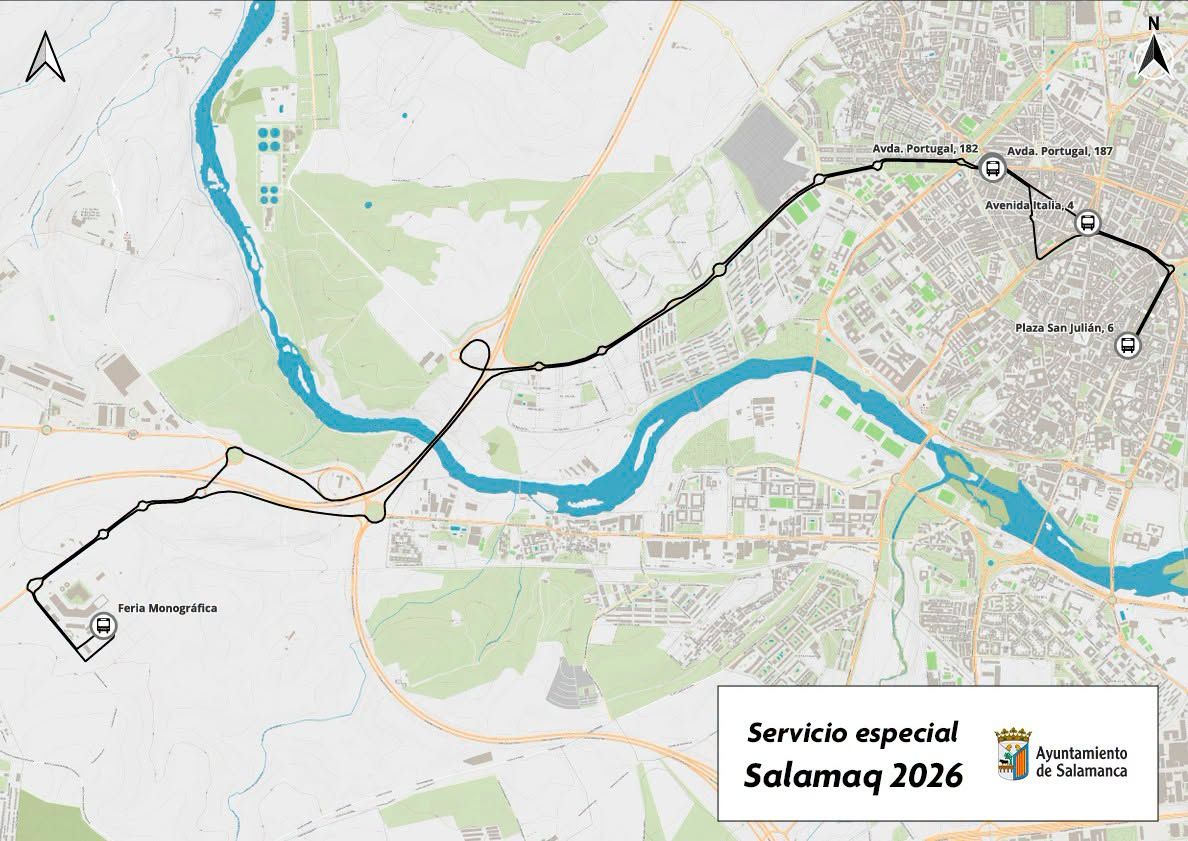 Mapa del servicio especial de autobús para Salamaq 2026 en Salamanca