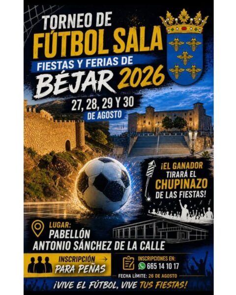 Cartel del Torneo de Fútbol Sala en Béjar 2026 con detalles del evento