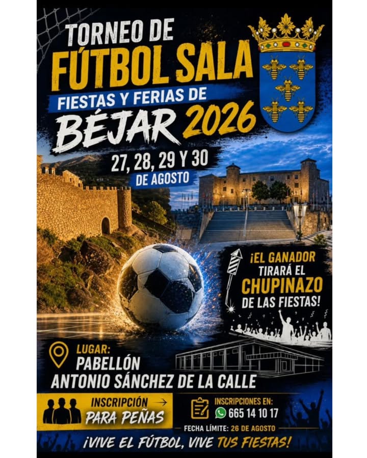 Cartel del Torneo de Fútbol Sala en Béjar 2026 con detalles del evento