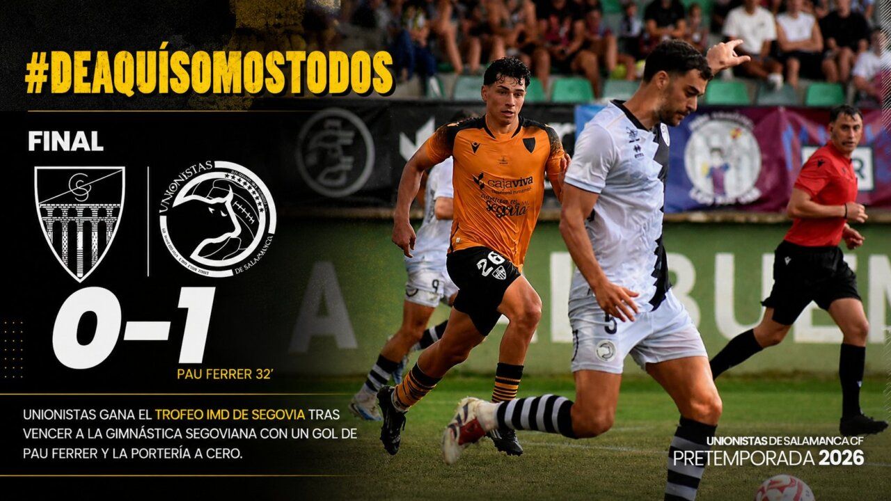 Jugadores de Unionistas CF celebrando la victoria en el Trofeo IMD de Segovia