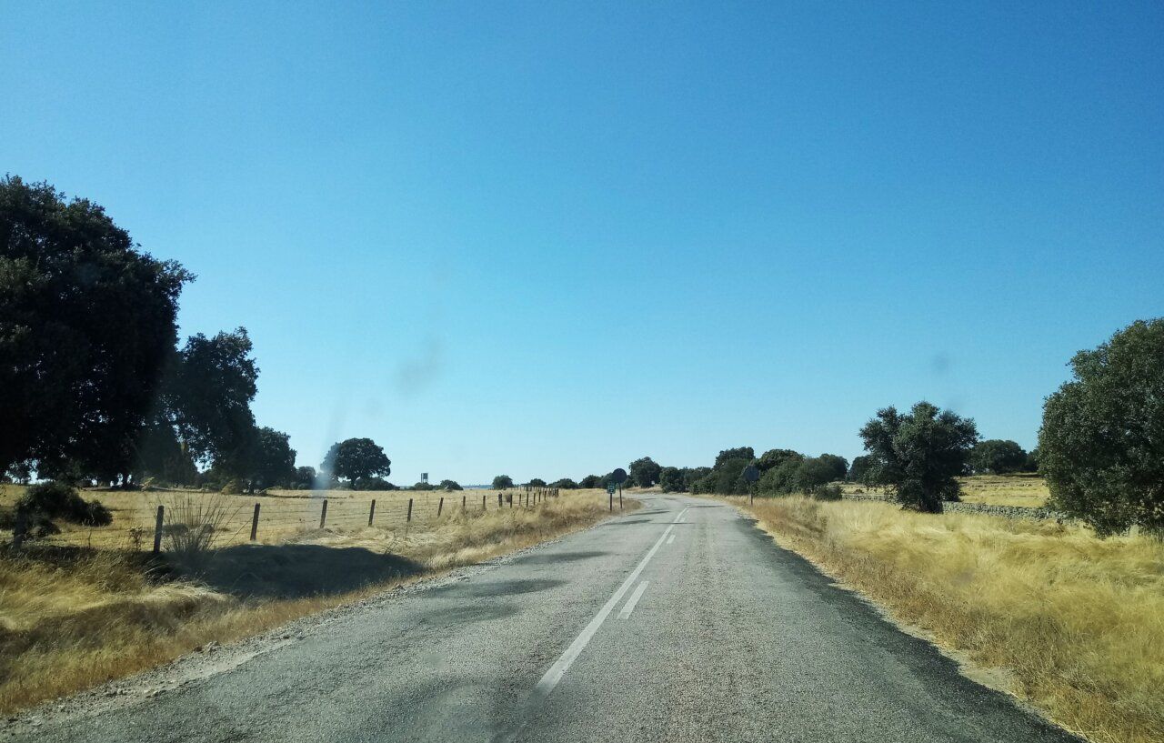 Tramo deteriorado de la carretera SA-305 entre Ledesma y Zamora