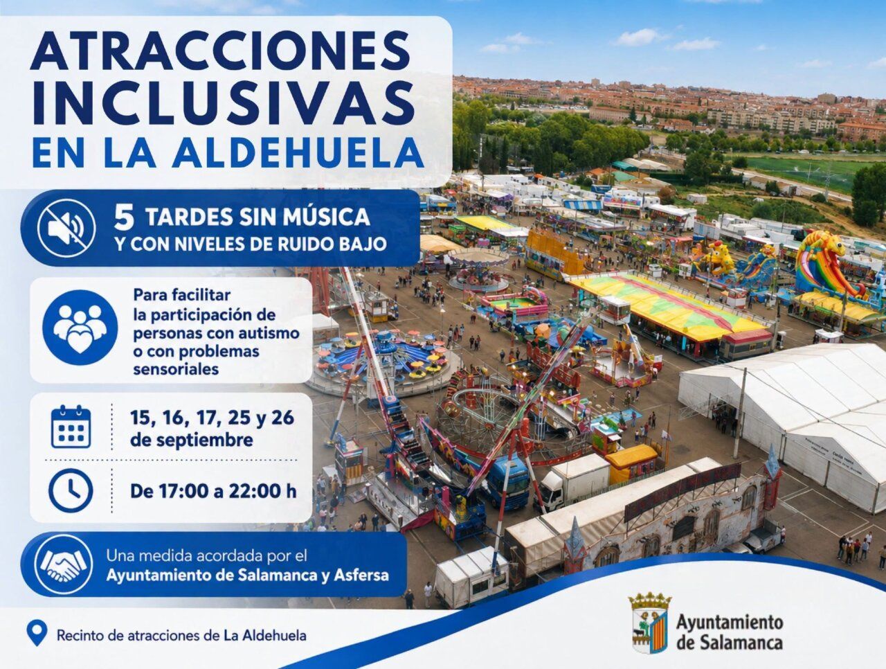 Vista aérea de las atracciones en La Aldehuela con actividades inclusivas.