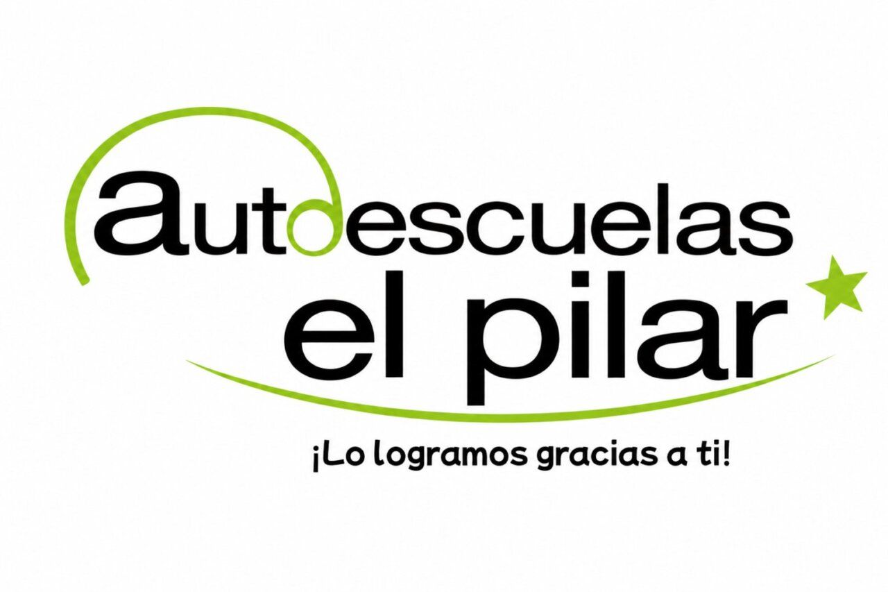 Logo de la autoescuela El Pilar con texto y diseño moderno.