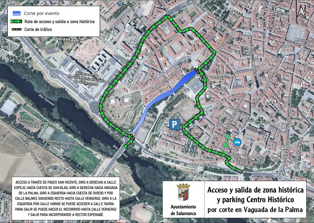 Mapa de cortes de tráfico en Vaguada de la Palma en Salamanca