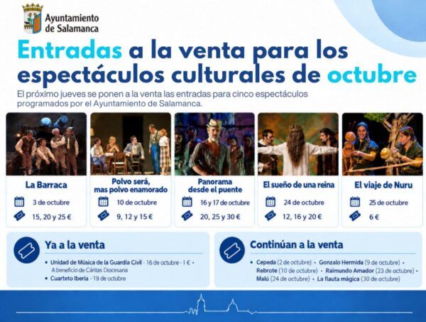 Cartel informativo sobre la venta de entradas para espectáculos en Salamanca