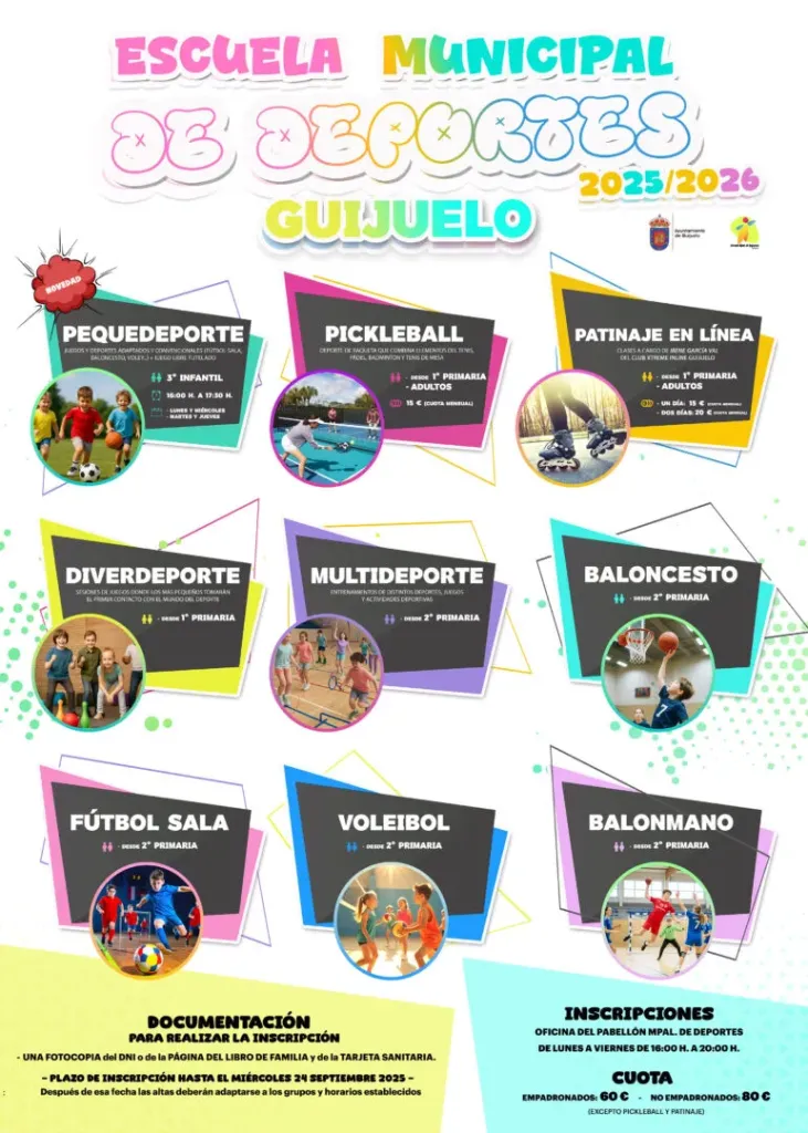 Cartel de inscripciones para la Escuela Municipal de Deportes de Guijuelo 2025-2026