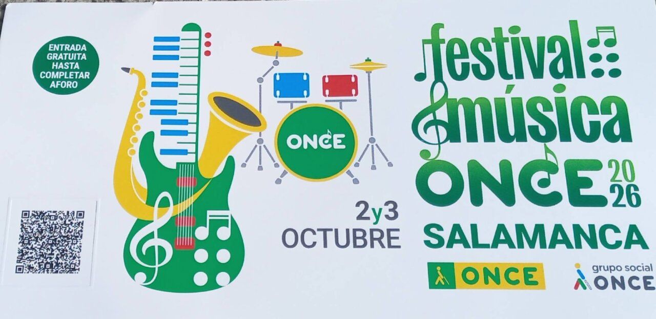Cartel del Festival de Música ONCE en Salamanca con instrumentos musicales