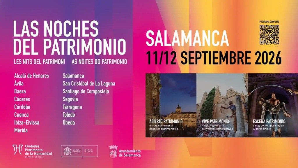 Cartel de Las Noches del Patrimonio en Salamanca con actividades culturales