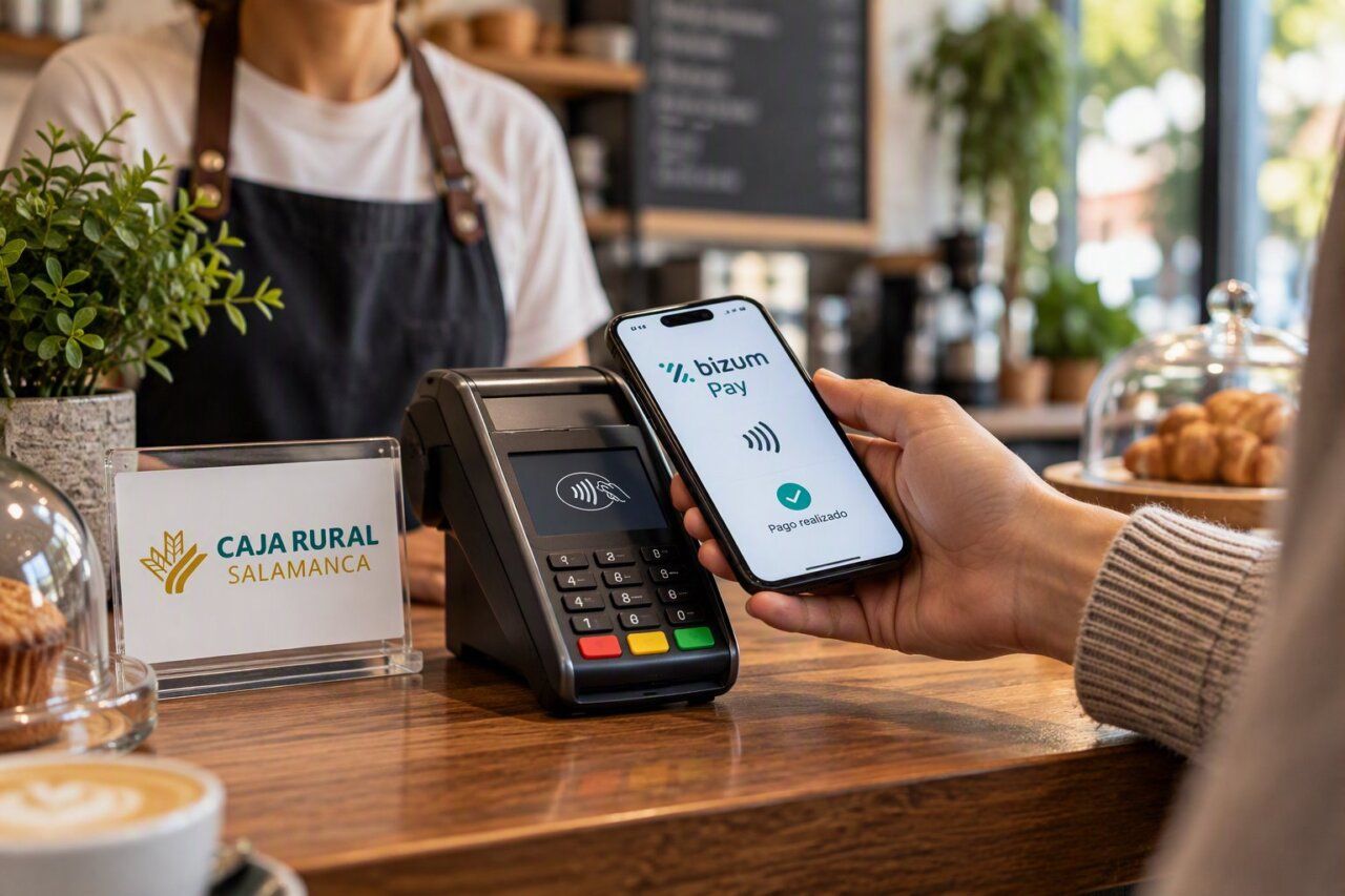 Persona realizando un pago con Bizum en una cafetería