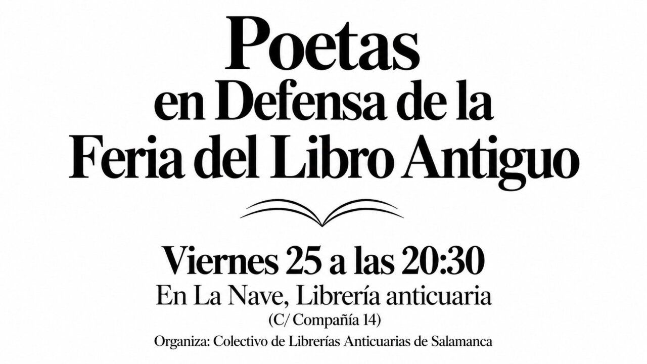 Cartel del evento Poetas en Defensa de la Feria del Libro Antiguo en Salamanca