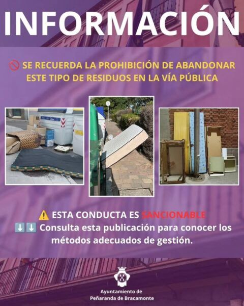 Cartel informativo sobre la prohibición de abandonar residuos en la vía pública