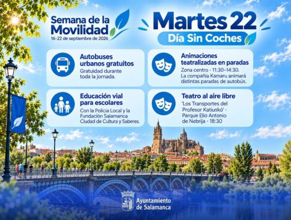 Cartel del Día Sin Coches en Salamanca con actividades y autobuses gratuitos