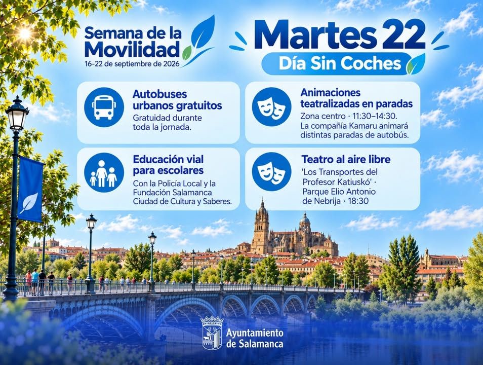 Cartel del Día Sin Coches en Salamanca con actividades y autobuses gratuitos