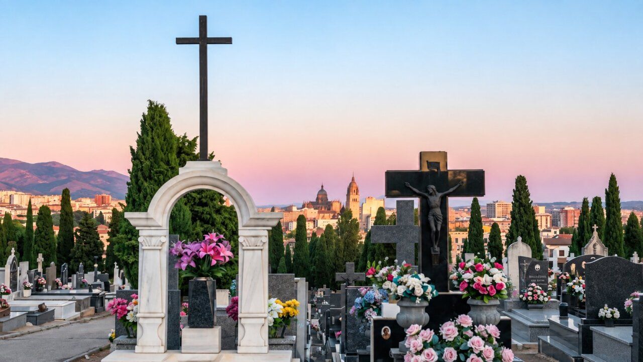 Vista del cementerio de San Carlos Borromeo en Salamanca al atardecer