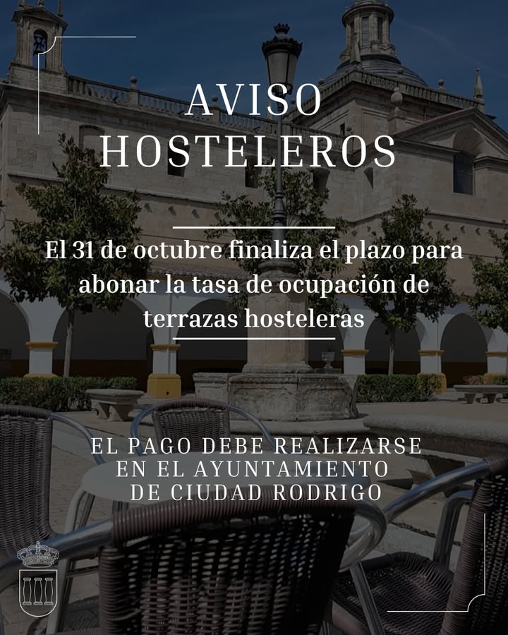 Aviso sobre el pago de tasas de terrazas en Ciudad Rodrigo