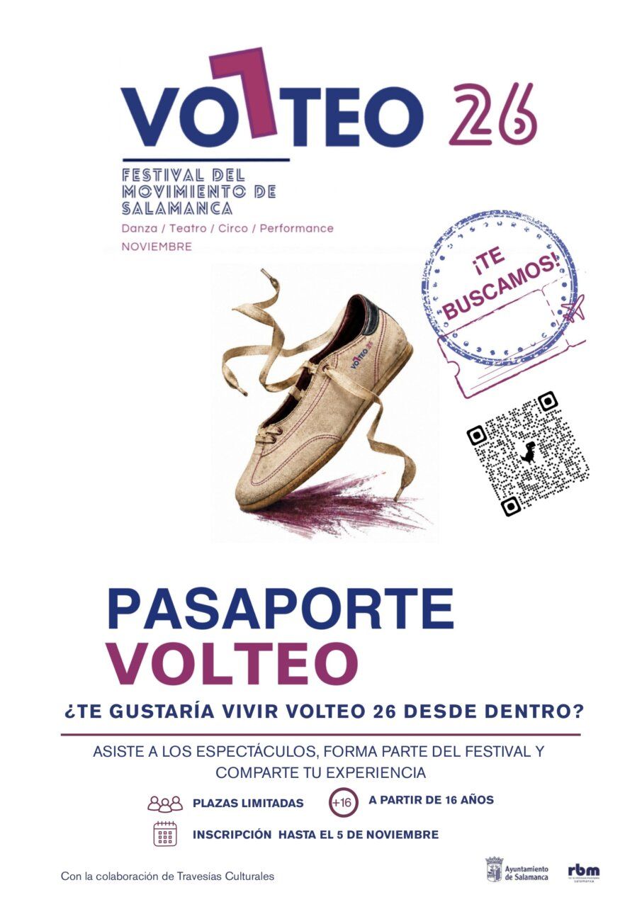 Cartel de Pasaporte Volteo 2026 con zapato ilustrado y código QR