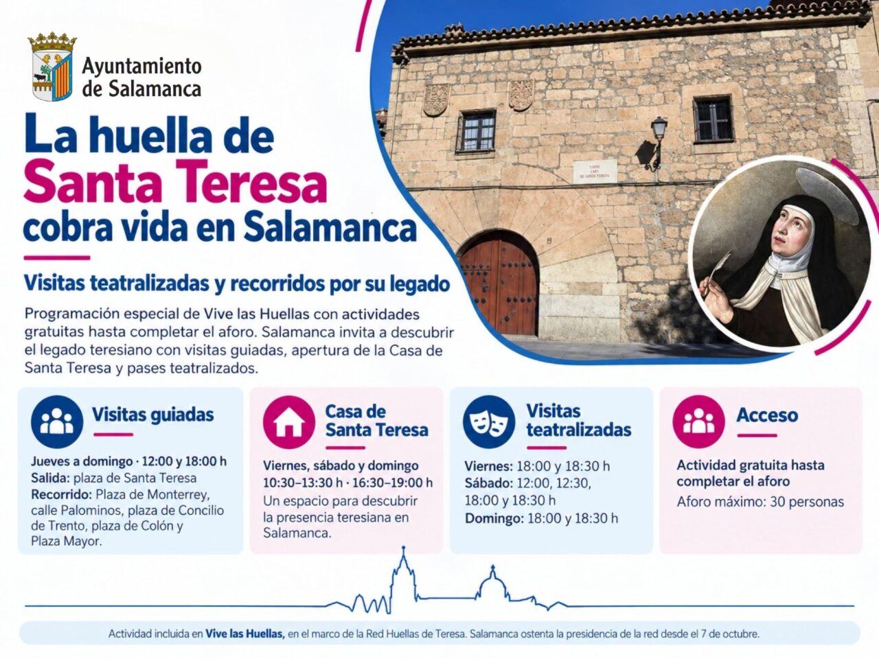 Cartel informativo sobre visitas guiadas y teatralizadas en la Casa de Santa Teresa
