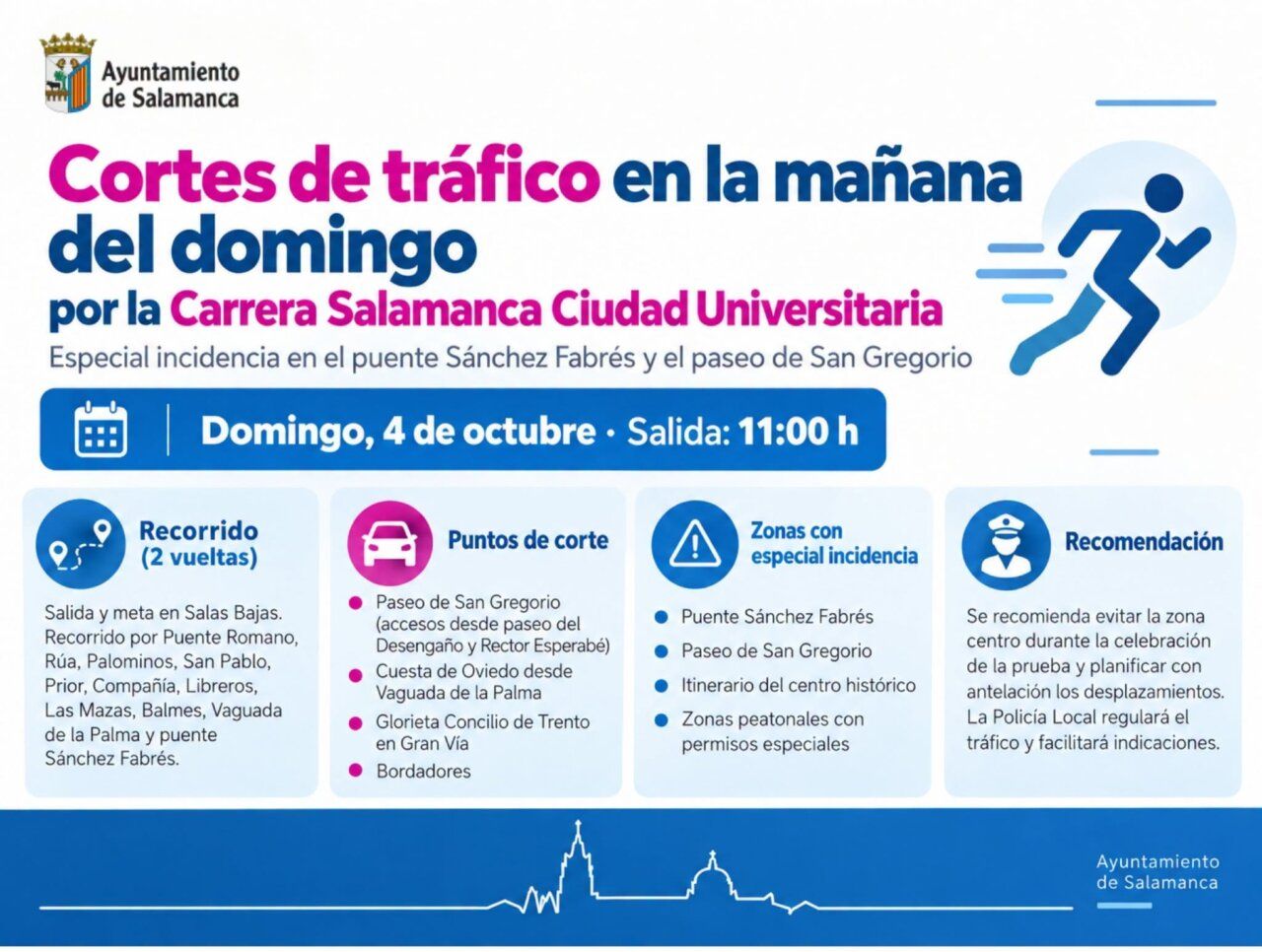 Información sobre cortes de tráfico por la Carrera Salamanca Ciudad Universitaria