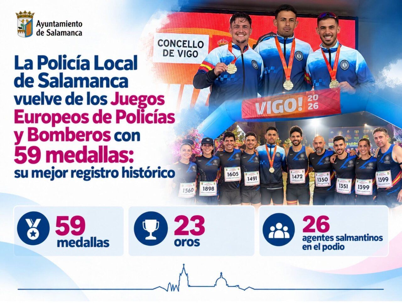 Infografía sobre las medallas de la Policía Local de Salamanca en los Juegos Europeos.